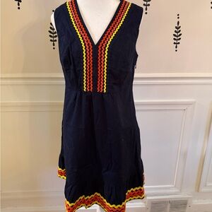Boden Navy Dress with Red and Yellow Accents